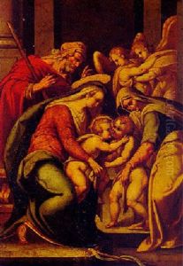 The Holy Family With Saints Elizabeth, The Infant John The Baptist And Two Angels by Bartolomeo Passarotti