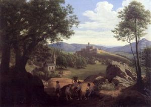 Taunuslandschaft Mit Ruine Konigstein, Vorn Kinder Beim Sammeln Von Eskastanien by Johann David Passavant