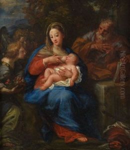Sainte Famille Servie Par Les Anges by Giuseppe Passeri