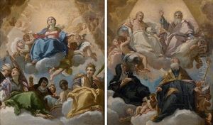 L"assomption De La Vierge Avec Sainte Ursule, Sainte Claire D"assise Et Sainte Catherine D'alexandrie by Giuseppe Passeri