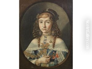 Portrait Of A Young Girl, Possibly From The Molara Family, Bust-length In A Blue Dress And Holding A Carnation, Within A Painted Oval