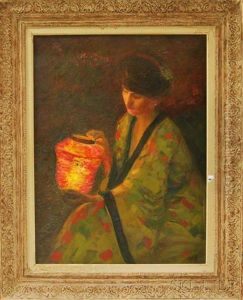 Woman In A Kimono With A Japanese Lantern