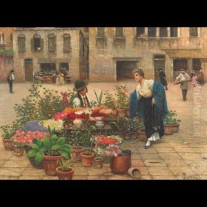 At The Vegetable Vendor (+at The Flower Vendor; Pair) by Luigi Pastega