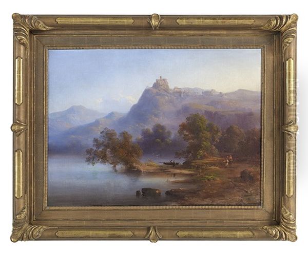 Italian Landscape With Figures On The Shores Of A Lake - view 1