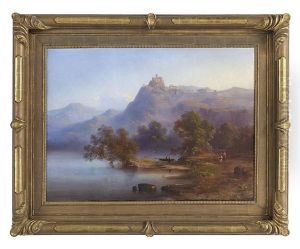 Italian Landscape With Figures On The Shores Of A Lake