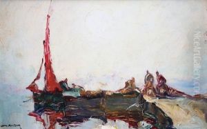 Voile Rouge Sur Le Port by Louis Pastour