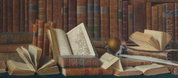 Stilleven Met Boeken, Deels Opengevouwen En Inktpot - view 1