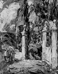 Figures In Conversation By A Walled Garden