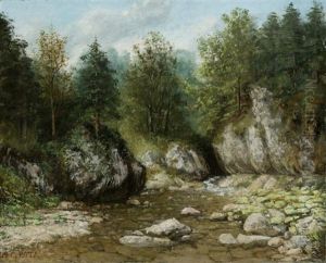 Flusslandschaft Mit Einem Wald Im Hintergrund Flusslandschaft Mit Einem Wald Im Hintergrund