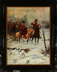 Soldiers On Horsebacks Are Watching Over The Hungarian Plain On A Winter Day