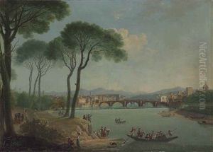 A View Of The Arno, Florence, From The Cascine Gardens, With The Ponte Alla Carita, The Ponte Vecchio Beyond by Thomas Patch