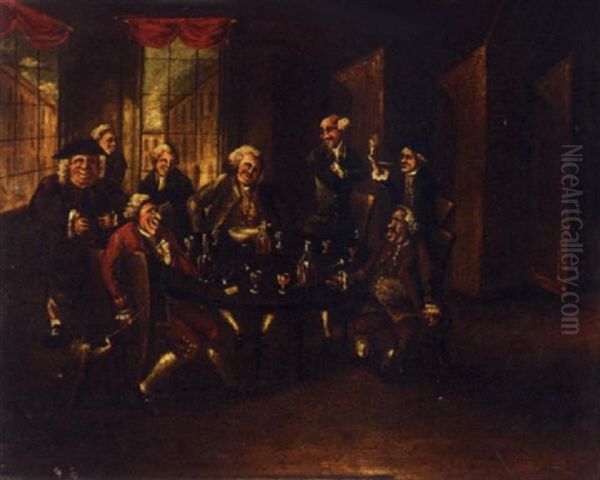 Gentlemen Drinking Wine In Their Club - view 1