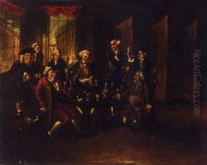 Gentlemen Drinking Wine In Their Club by Thomas Patch