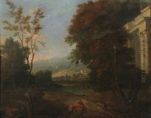 Italianate Landscape With Figures And Ruins by Pierre Patel