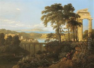 Ideale Landschaft Mit Antiken Tempeln Und Ruinen