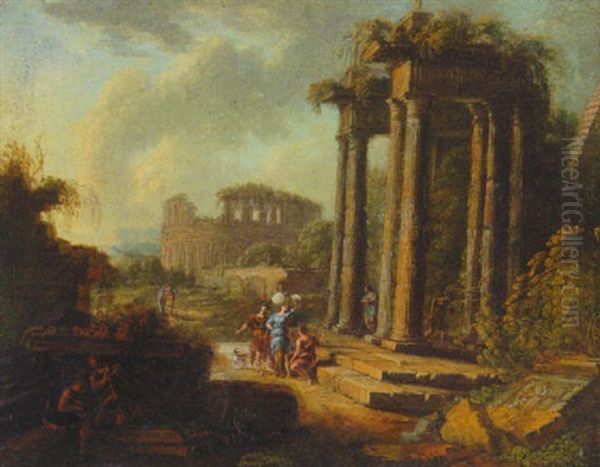 An Arcadian Landscape With Travellers Resting Before A Ruined Archway - view 1