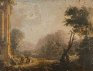 Le Repos Pendant La Fuite En Egypte Devant Un Temple by Pierre Antoine Patel