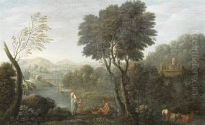 An Italianate Landscape With Figures On A Riverbank An Italianate Landscape With Figures On A Riverbank