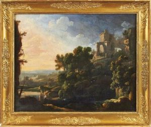 Arkadische Landschaft Im Abendlicht Mit Ruinen by Pierre Antoine Patel