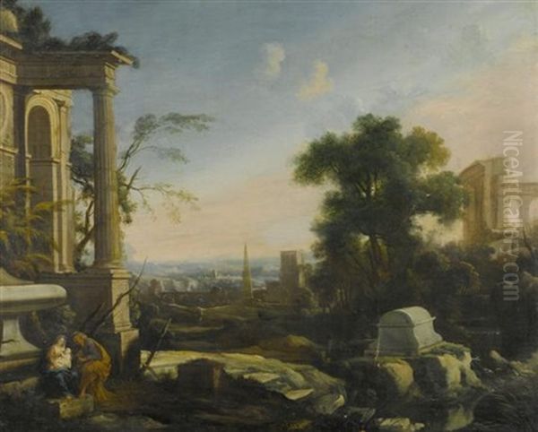 Rast Auf Der Flucht Nach Agypten In Einer Ruinenlandschaft - view 1