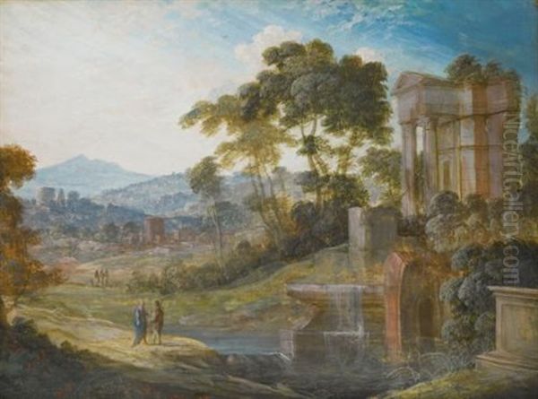 Two Landscapes With Classical Ruins: A) With Two Figures Conversing To The Left; B) With Boats Drawn Up To The Shore (2 Works) - view 1