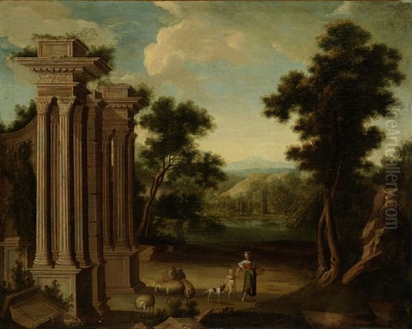 Schaferin Vor Tempelruine Und Weiter Landschaft - view 1