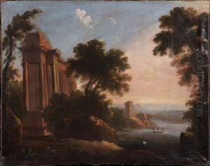 Le Jeune Ruines Antiques Dans Un Paysage Lacustre
