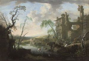 An Italianate Landscape With Drovers And Their Herd By A River