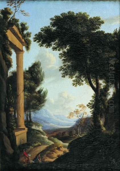Paysage Classique Avec Des Ruines Et Paysans - view 1