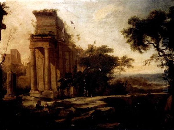 A Classical Landscape With Ruins And Figures In The Foreground - view 1