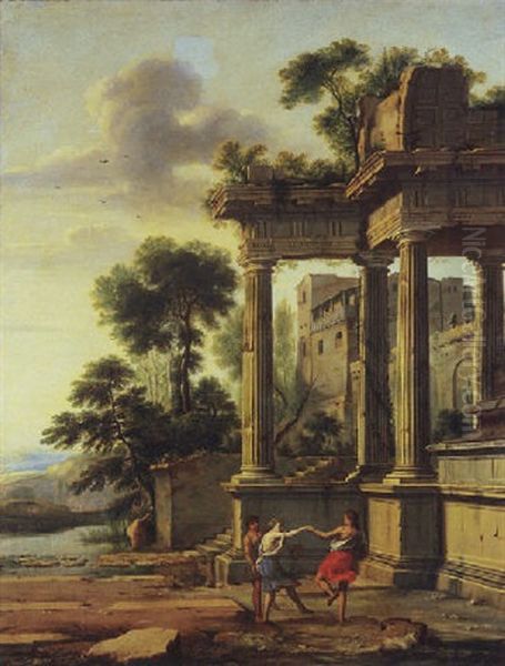 A Capriccio Of Classical Ruins With Figures Dancing In The Foreground - view 1