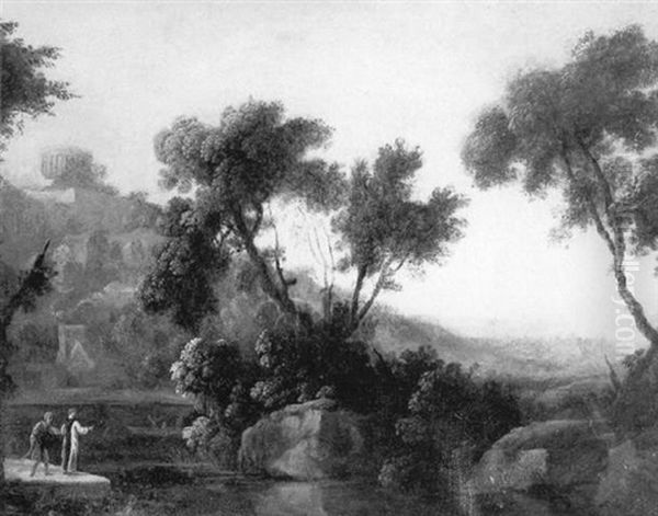 Paysage Lacustre Dans La Campagne Italienne Anime De Personnages - view 1