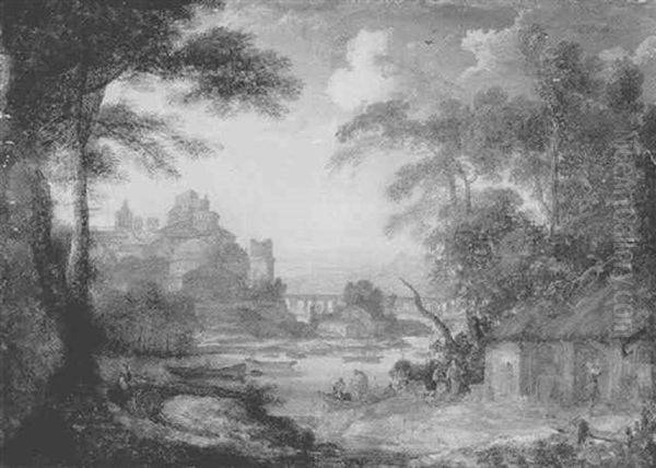 A Classical Landscape With Figures By A River - view 1