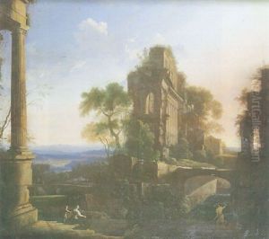 Paysage Imaginaire De Ruines De Temples Antiques Anime De Personnages