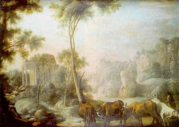 Berger Avec Son Troupeau Dans Un Paysage De Ruines - view 1
