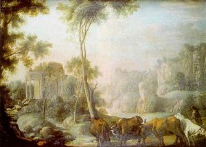 Berger Avec Son Troupeau Dans Un Paysage De Ruines by Pierre Antoine Patel