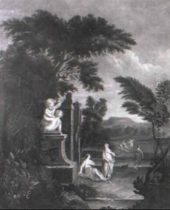 Classical Landscape With A Peasant Woman With A Sage By A Statue by Pierre Antoine Patel
