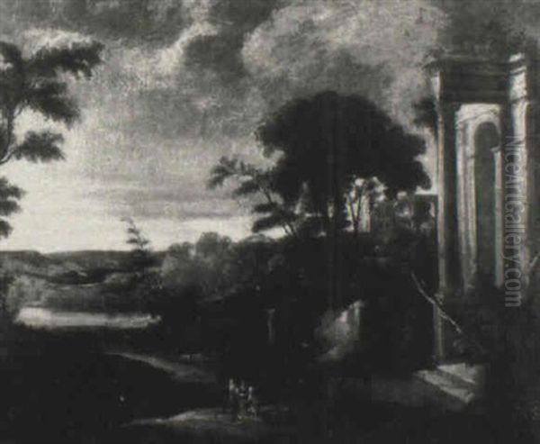 Ruines Antiques Dans Un Paysage Anime De Personnages - view 1