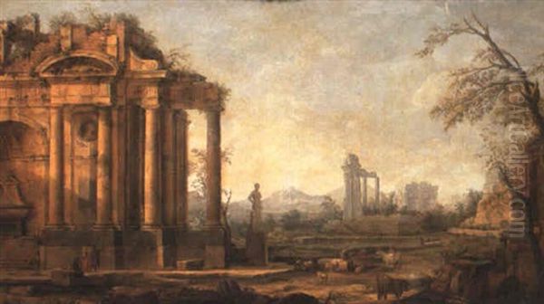 Capriccio Of Ruins Near A Pool With Gentlefolk And Goatherds - view 1
