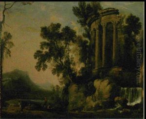 Paysage De Riviere Avec Une Vue Fantaisiste Du Temple De La Sybille Paysage De Riviere Avec Une Vue Fantaisiste Du Temple De La Sybille