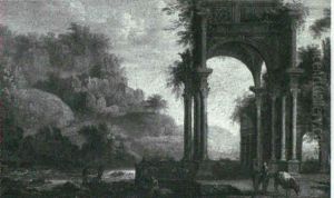 A Capriccio Of A Ruined Classical Portico By A River With The Flight Into Egypt A Capriccio Of A Ruined Classical Portico By A River With The Flight Into Egypt
