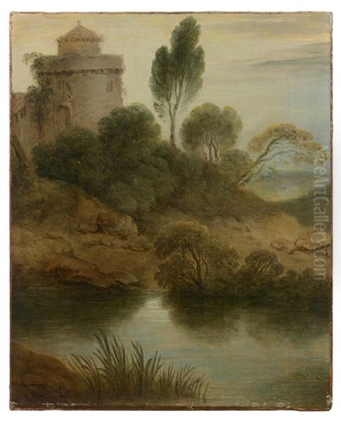Paysage Au Lac Et A La Tour - view 1