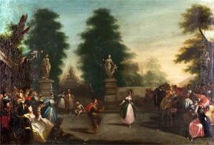 Hofische Festgesellschaft- Fe'te De Foire Ou Bal Masque Dans Un Parc by Jean-Baptiste Pater