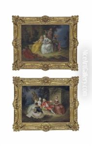 Elegant Figures Resting In A Park Landscape (+ Elegant Figures Making Music By A Fountain; Pair) by Jean-Baptiste Pater