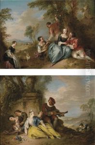La Cueillette Des Roses And Le Musicien (pair) by Jean-Baptiste Pater