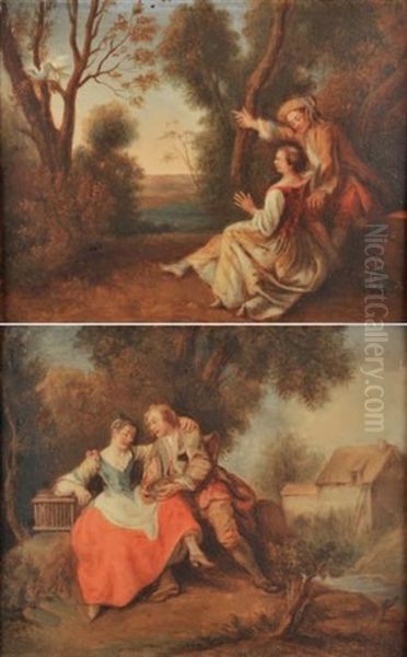 Couple D'amoureux Avec Une Cage Aux Oiseaux (+ Couple D'amoureux Regardant Deux Colombes; Pair) - view 1