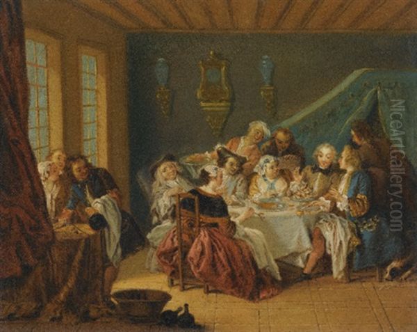 An Interior With Elegant Figures Dining - view 1