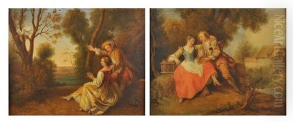 Couple D'amoureux Avec Une Cage Aux Oiseaux (+ Couple D'amoureux Regardant Deux Colombes; Pair) - view 1