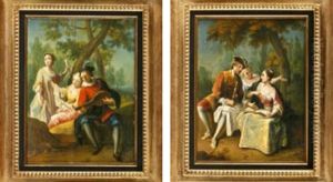 Hofische Gesellschaft Im Park Beim Musizieren (+ Another; Pair) by Jean-Baptiste Pater