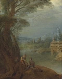 Elegant Figures Conversing By A Riverbank